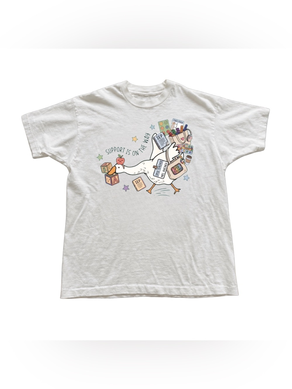 White Short Sleeve Tee with Cute Goose Graphic